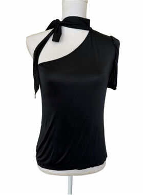 Women's See by Chloe Black One Shoulder Short Sleeve Tee Size 6
